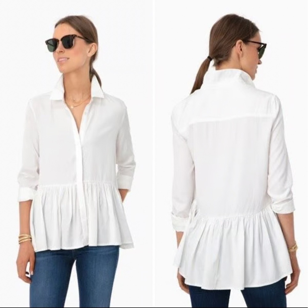 Tuckernuck Womens White Peplum Button Down Long Sleeve Shirt Large